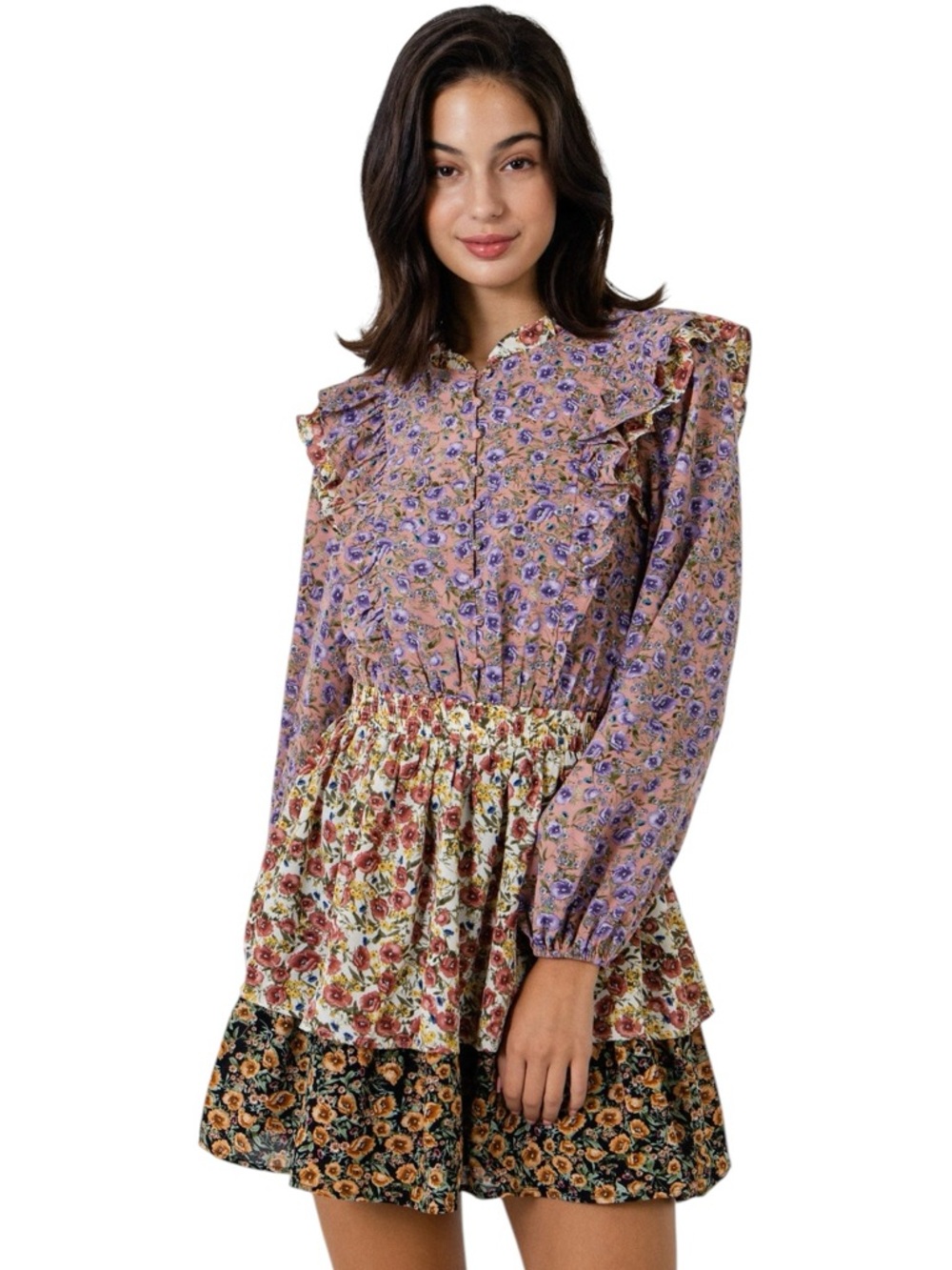 Free the Roses Floral Ruffle Mini Dress Small Cottagecore Romantic Anthropologie